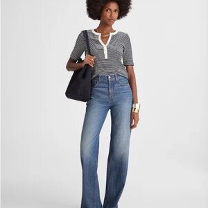 NEW W/ FLAW Madewell Striped
Elbow-Sleeve Henley Tee LARGE